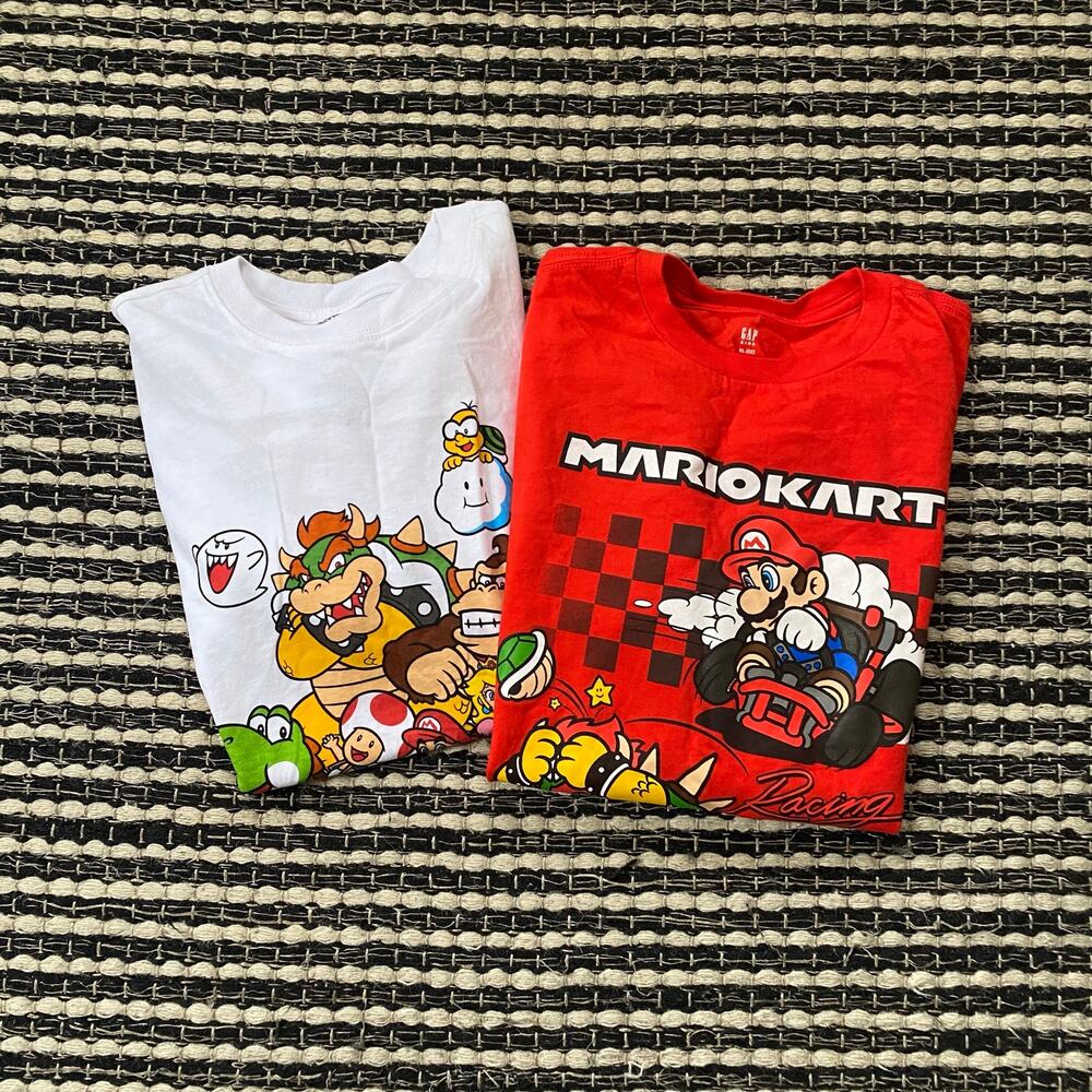 🌿Kids 2P Mario Red White TShirt Bundle Gap Super Mario 10/12Y